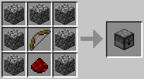 Crafting stojanu z luku, dlažební kostky a redstone prachu