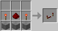 Crafting Redstone Repeater z kamene, prachu a Redstone Redstone pochodně