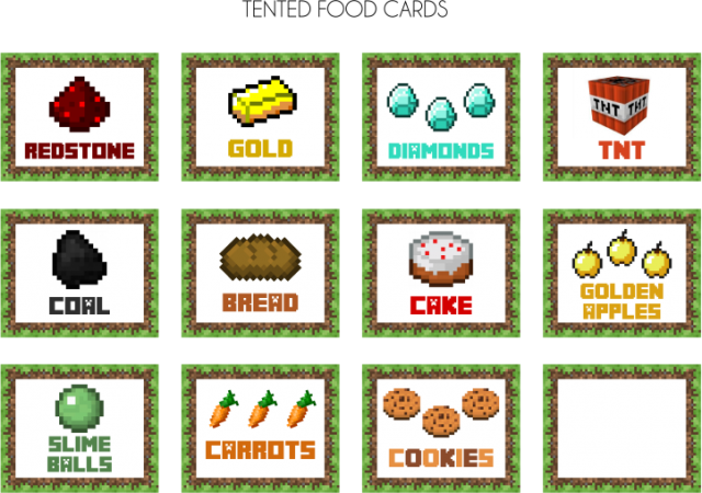 minecraft food cards